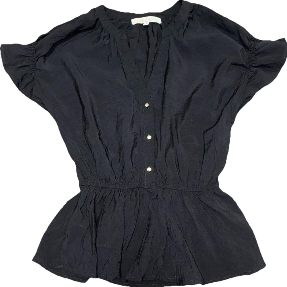 Sweet Rain Black Short Sleeve Peplum Blouse